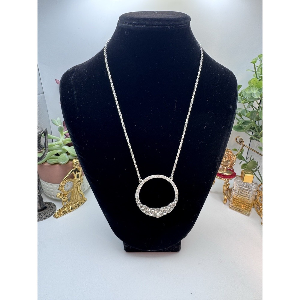 Givenchy Single Circle Crystal Rhinestone Pendant Necklace SilverTone Adjustable